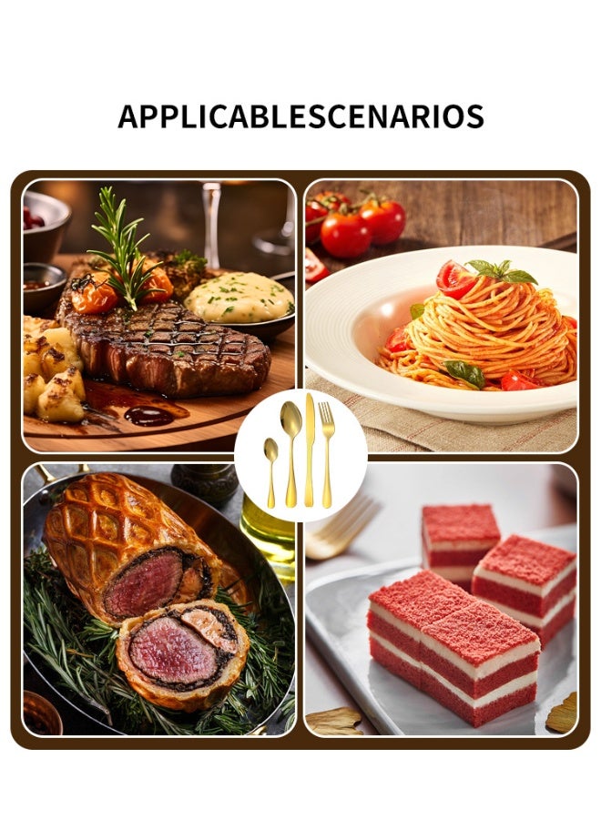 EFUMKE 24-Piece Stainless Steel Cutlery Set With No Texture On The Surface Kitchen Utensil Set Western Tableware Suitable For Home Kitchen Restaurant Hotel Party Dining Picnic Dining Exquisite Packaging For Gifts Gold - Image 3