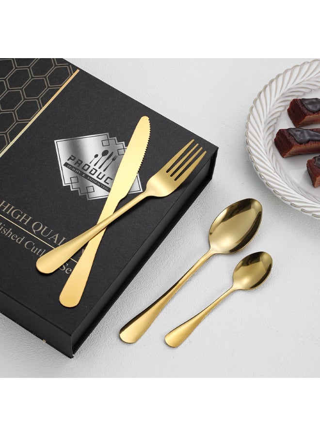 EFUMKE 24-Piece Stainless Steel Cutlery Set With No Texture On The Surface Kitchen Utensil Set Western Tableware Suitable For Home Kitchen Restaurant Hotel Party Dining Picnic Dining Exquisite Packaging For Gifts Gold - Image 4