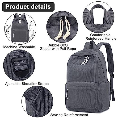 BTOOP School Backpack for Teens Large Corduroy Bookbag Lightweight 15.6 inch Laptop Bag for Girls Women Casual High School College - Image 5