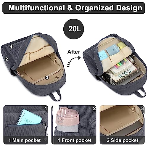 BTOOP School Backpack for Teens Large Corduroy Bookbag Lightweight 15.6 inch Laptop Bag for Girls Women Casual High School College - Image 4