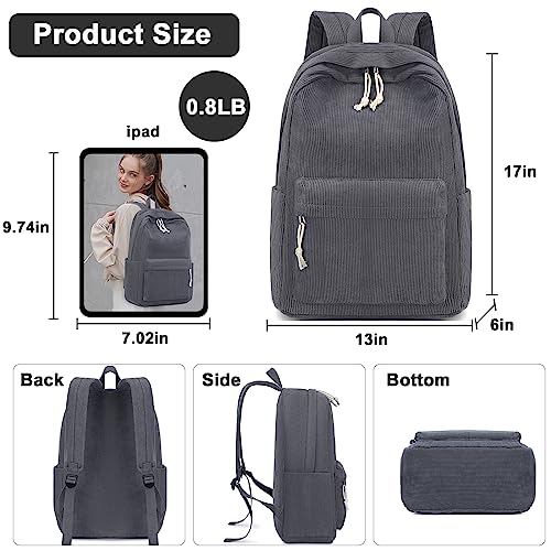 BTOOP School Backpack for Teens Large Corduroy Bookbag Lightweight 15.6 inch Laptop Bag for Girls Women Casual High School College - Image 3