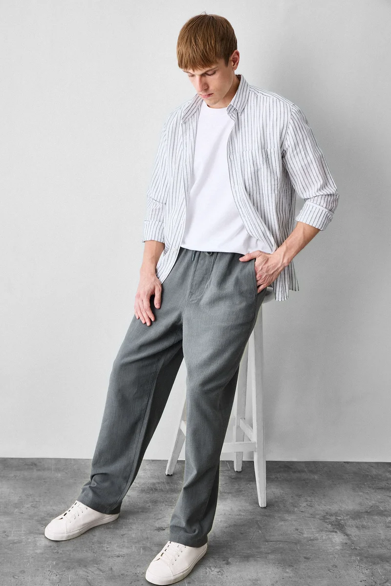 Defacto Baggy Fit Green 100% Cotton Elastic Waist Trousers