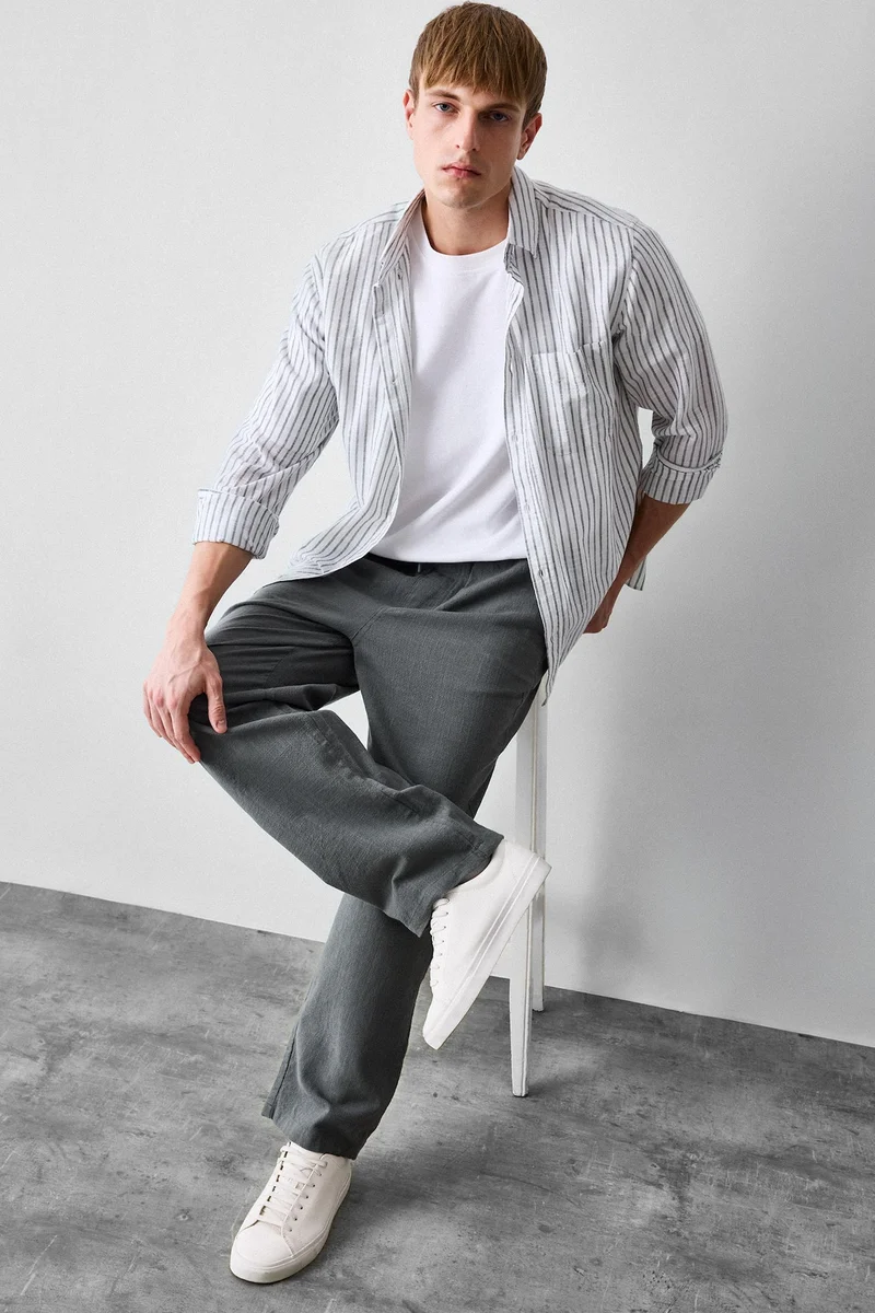 Defacto Baggy Fit Green 100% Cotton Elastic Waist Trousers