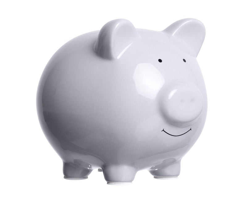 Pearhead Large Ceramic Piggy Bank Ideal for Boys and Girls Kids Money and Coin Bank Perfect Baby Boy Nursery Dcor Great Gift and Newborn Keepsake Solid Gray