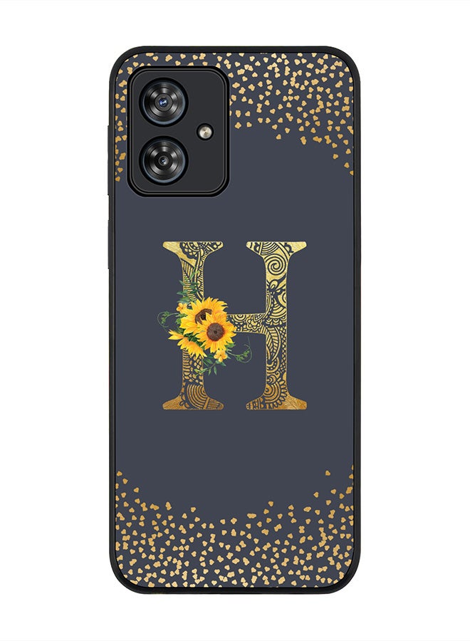 Stylizedd Rugged Black Case for Motorola Moto G54 / Motorola Moto G54 Power / Motorola Moto G64 5G,Custom Monogram Initial Letter Floral Alphabet - H (Grey) - Image 1