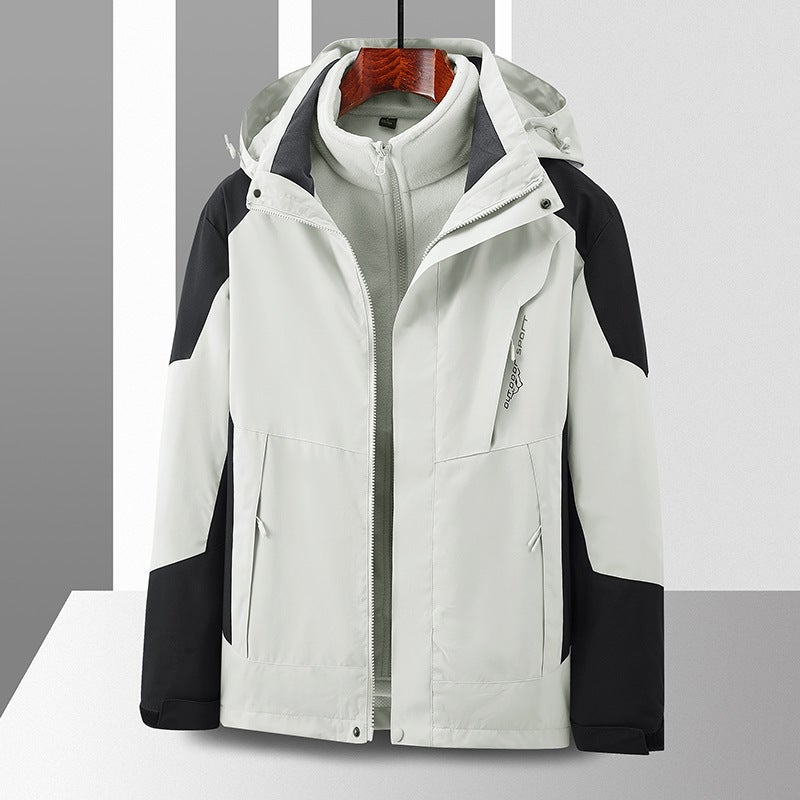 Couples Outdoor Mountaineering Suit fleece-lined Thickened Liner Detachable Two-Piece Suit Three-in-One Mountaineering Suit male white - Image 1