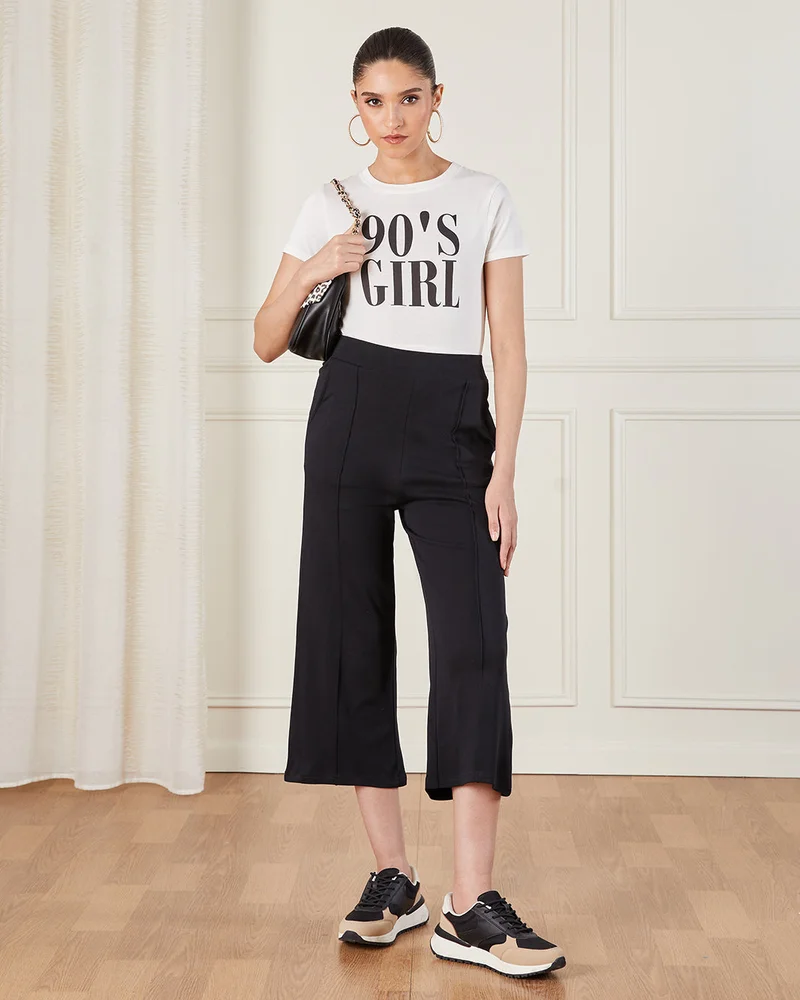 REDTAG Women Black Cropped Leggings