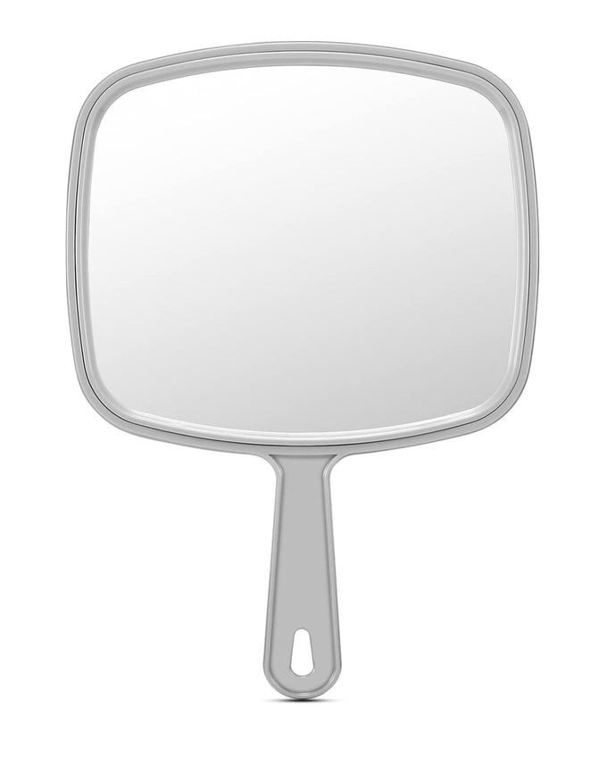 EXTRA LARGE HAND MIRROR SALON BARBER HAIRDRESSING HANDHELD MIRROR WITH HANDLE SQUARE GREY 9 X 124