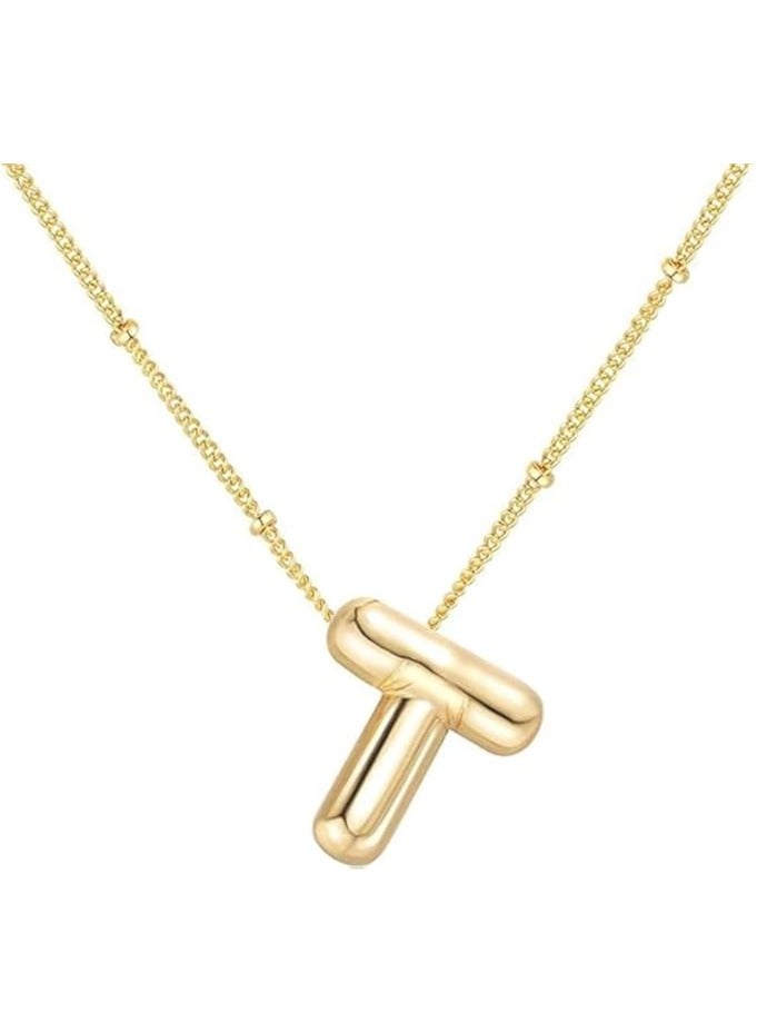 Fayrouz Jewellery 18K Yellow Gold Plated Real Gold Stainless Steel Necklace 26 Letters New Shiny Balloon Big Size A-Z Bubble Initials Wishbone Chain - Image 1