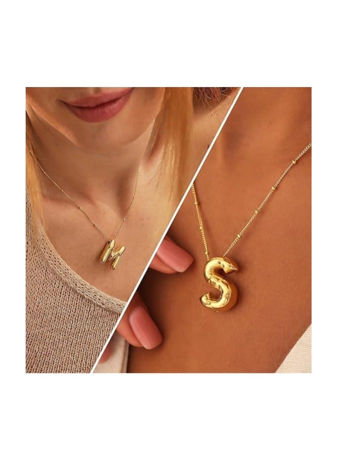 Fayrouz Jewellery 18K Yellow Gold Plated Real Gold Stainless Steel Necklace 26 Letters New Shiny Balloon Big Size A-Z Bubble Initials Wishbone Chain - Image 2