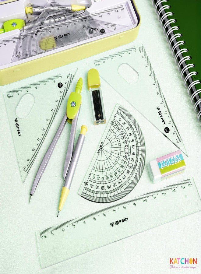 KatchOn, Geometry Set for Students - 8 Pieces | Metal Compass, Protractor, Eraser, Triangle Ruler, Lead Refills and Metal Box | Protractor and Compass Set | Back to School Supplies | Class Supplies - Image 3