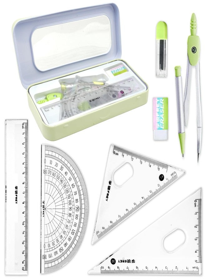 KatchOn, Geometry Set for Students - 8 Pieces | Metal Compass, Protractor, Eraser, Triangle Ruler, Lead Refills and Metal Box | Protractor and Compass Set | Back to School Supplies | Class Supplies - Image 1