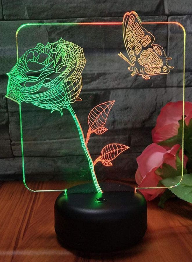مصباح ليلي LED ثلاثي الأبعاد متعدد الألوان على شكل وردة وفراشة، مصباح مكتب USB، 16 لونًا مع جهاز تحكم عن بعد، مصباح طاولة غرفة النوم، هدايا إضاءة ديكور المنزل - Image 2