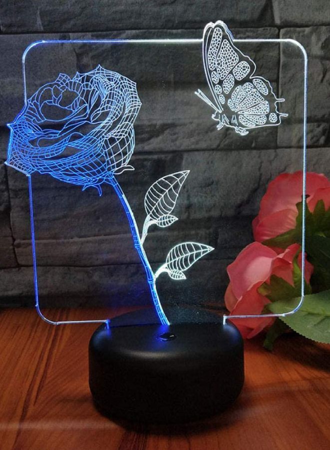 مصباح ليلي LED ثلاثي الأبعاد متعدد الألوان على شكل وردة وفراشة، مصباح مكتب USB، 16 لونًا مع جهاز تحكم عن بعد، مصباح طاولة غرفة النوم، هدايا إضاءة ديكور المنزل - Image 1