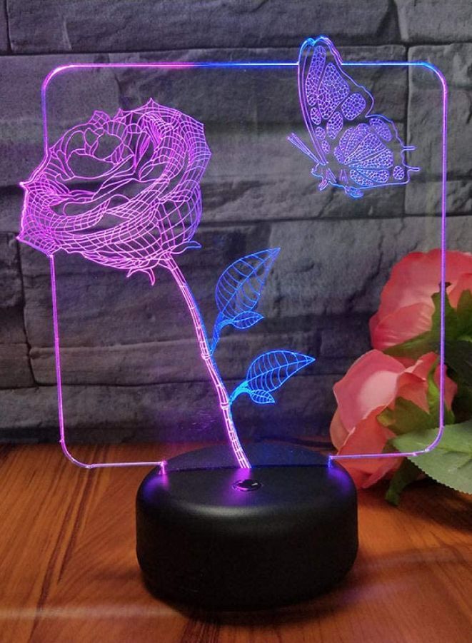 مصباح ليلي LED ثلاثي الأبعاد متعدد الألوان على شكل وردة وفراشة، مصباح مكتب USB، 16 لونًا مع جهاز تحكم عن بعد، مصباح طاولة غرفة النوم، هدايا إضاءة ديكور المنزل - Image 3