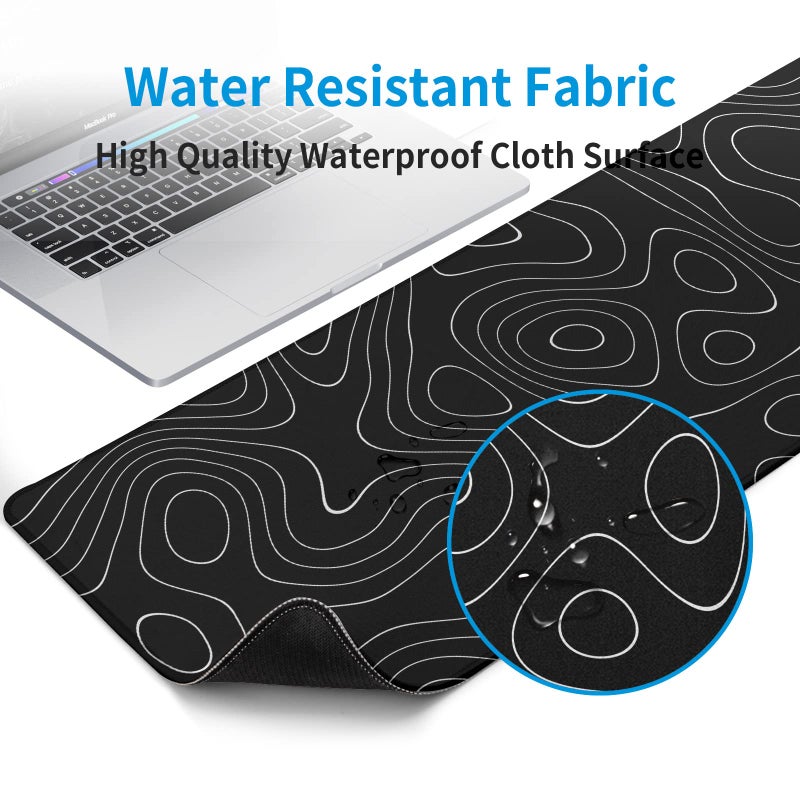 Llzdeuan Large Topographic Map Gaming Mouse Pad for Desk Black Desk Pad with Non-Slip Rubber Base Stitched Edge Desk Organizers and Accessories Desk Decor - Image 4