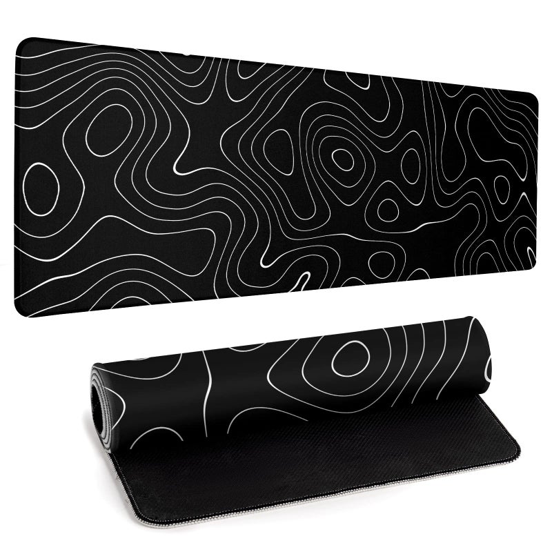 Llzdeuan Large Topographic Map Gaming Mouse Pad for Desk Black Desk Pad with Non-Slip Rubber Base Stitched Edge Desk Organizers and Accessories Desk Decor - Image 1