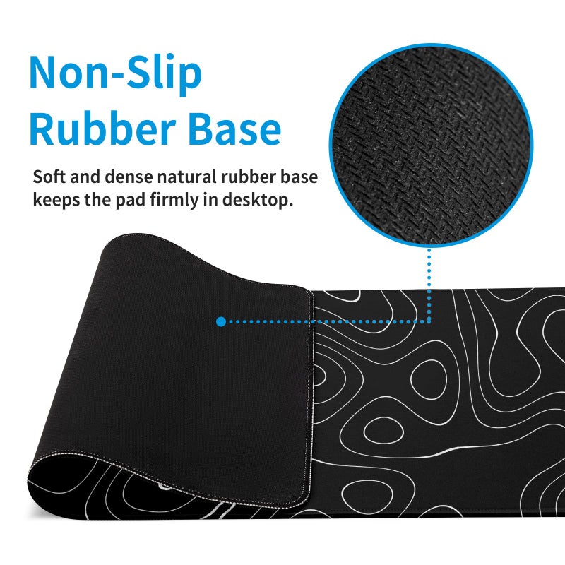 Llzdeuan Large Topographic Map Gaming Mouse Pad for Desk Black Desk Pad with Non-Slip Rubber Base Stitched Edge Desk Organizers and Accessories Desk Decor - Image 5