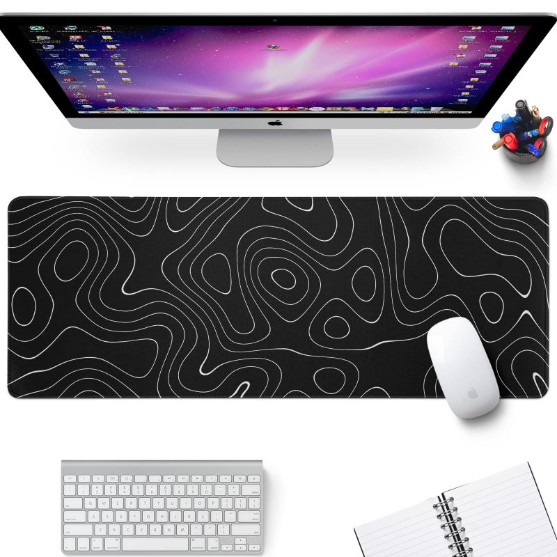 Llzdeuan Large Topographic Map Gaming Mouse Pad for Desk Black Desk Pad with Non-Slip Rubber Base Stitched Edge Desk Organizers and Accessories Desk Decor - Image 2