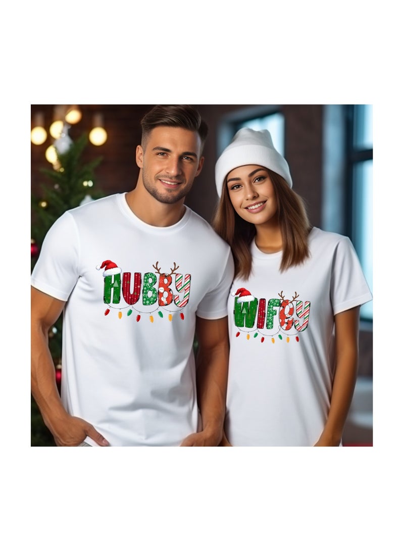 برينت شوب فور مي تي شيرت عيد الميلاد للأزواج برقبة دائرية وأكمام قصيرة - قمصان احتفالية متطابقة للأزواج - تي شيرت قطني ناعم - Image 2