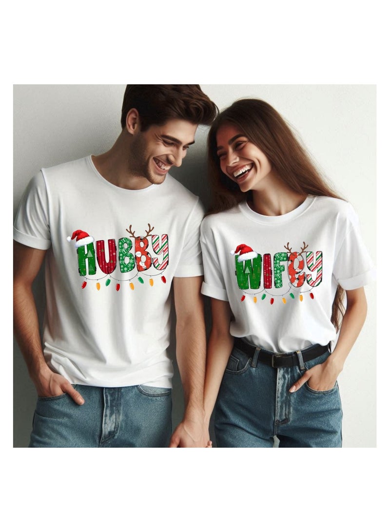 برينت شوب فور مي تي شيرت عيد الميلاد للأزواج برقبة دائرية وأكمام قصيرة - قمصان احتفالية متطابقة للأزواج - تي شيرت قطني ناعم - Image 5