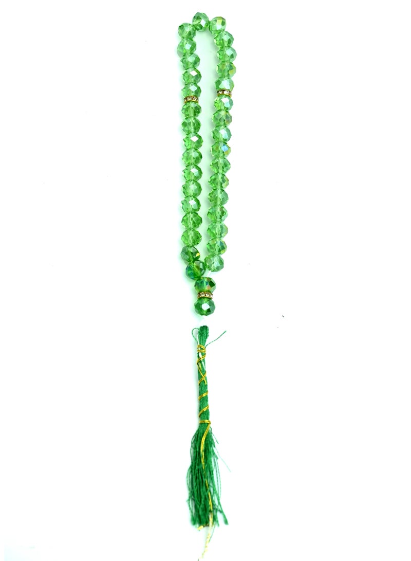 Tasbeeh Crystal Prayer Beads/Muslim Tasbeeh Rosary Bracelet Necklace Gift Islamic Tasbih/ 99 Meditation Worry Beads (Green）  - Image 1