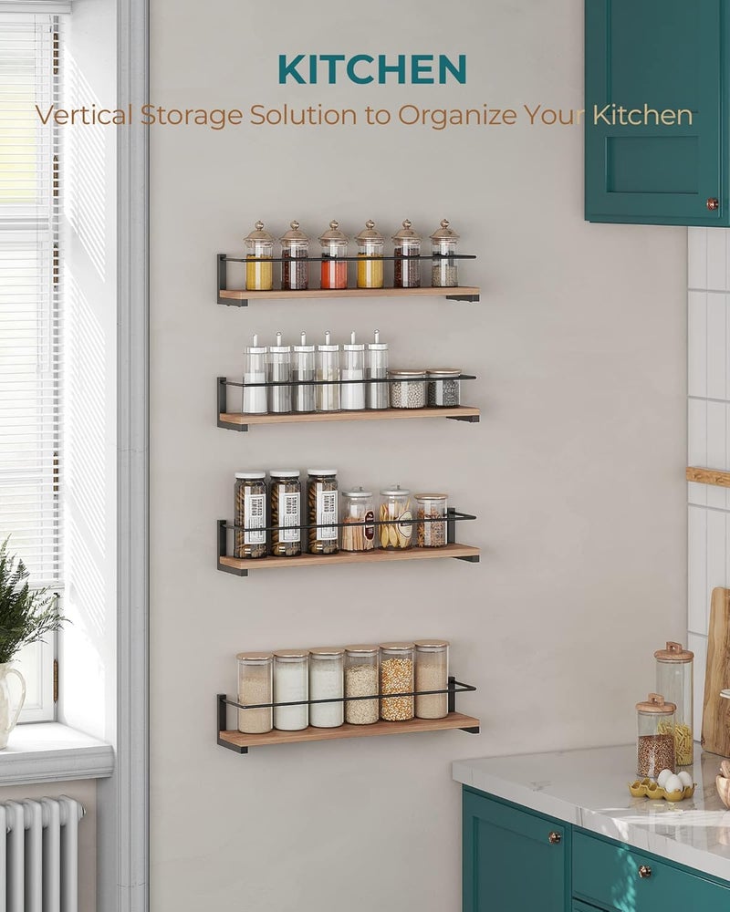 OROPY Spice Rack Wall Mounted, Rustic Wood Hanging Rack for Over The Stove, Kitchen Wall, 2 Pack - Image 3