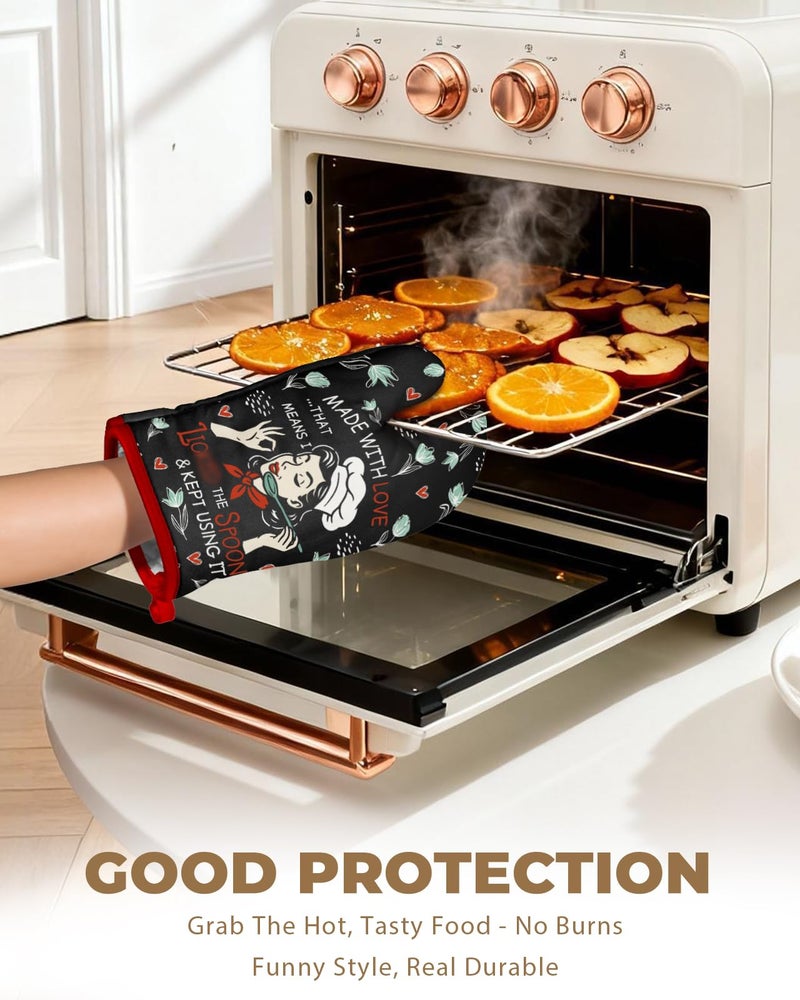 Slohif Funny Oven Mitt Heat Resistant for Women - 1 Pack Black Cute Novelty Cool Kitchen Oven Mittens with 100% Cotton for Baking and Cooking Accessories (Made with Love) - Image 5