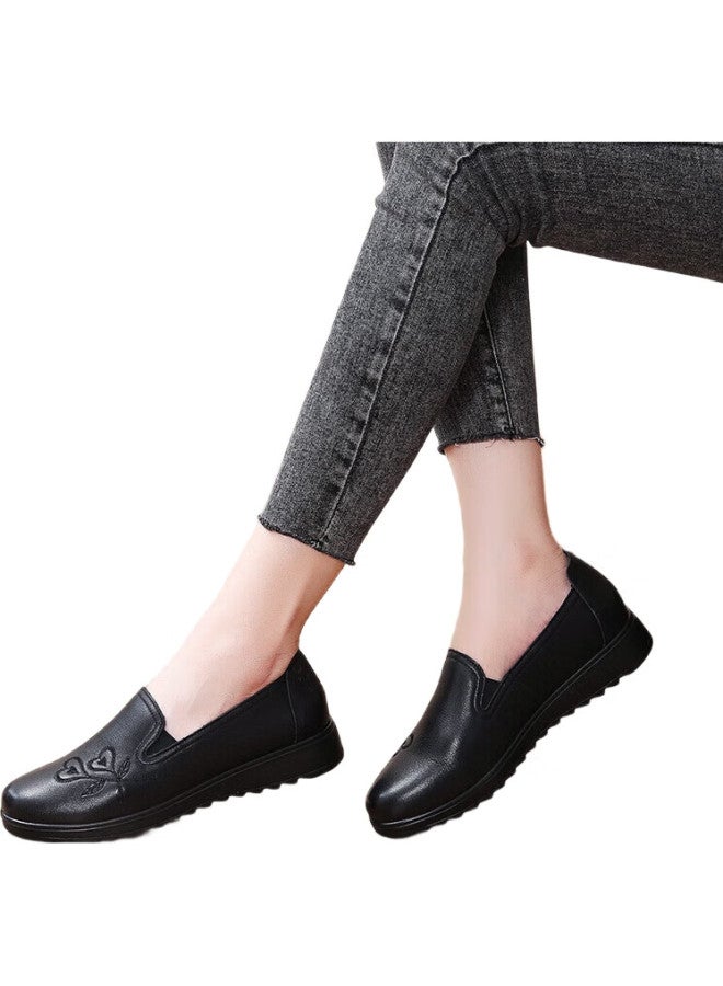 Spider King Women'S Shoes Middle-Aged And Elderly Mother Shoes Flat Casual Soft Bottom Single Shoes Fashion Small Leather Shoes 09255 Black 39 - Image 3