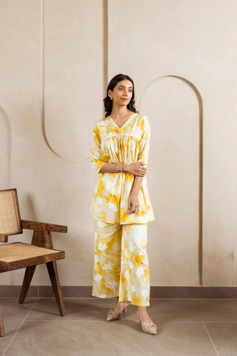 Kalaanj Kurta Set for Women || 2 pic co-ords Set for Women (KALSS25SP474_KB-Yellow-M) - Image 5