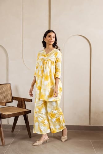 Kalaanj Kurta Set for Women || 2 pic co-ords Set for Women (KALSS25SP474_KB-Yellow-M) - Image 2