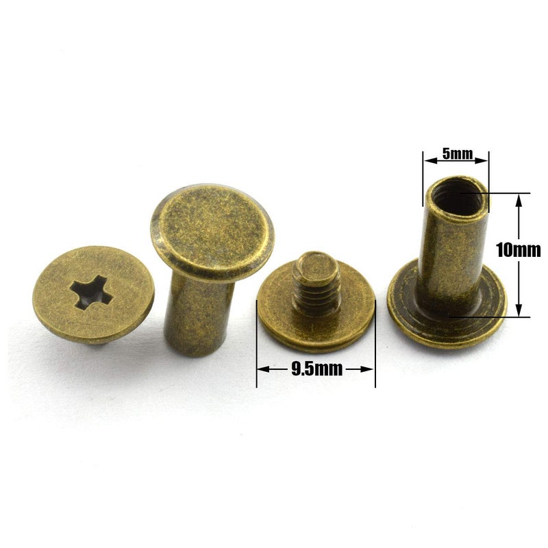 LQ Industrial 50pcs Chicago Screw Cross Head Phillips Drive Binding Screws Rivet Book Binding DIY Leather Craft Assembly Bolt 5x10mm Bronze - Image 2