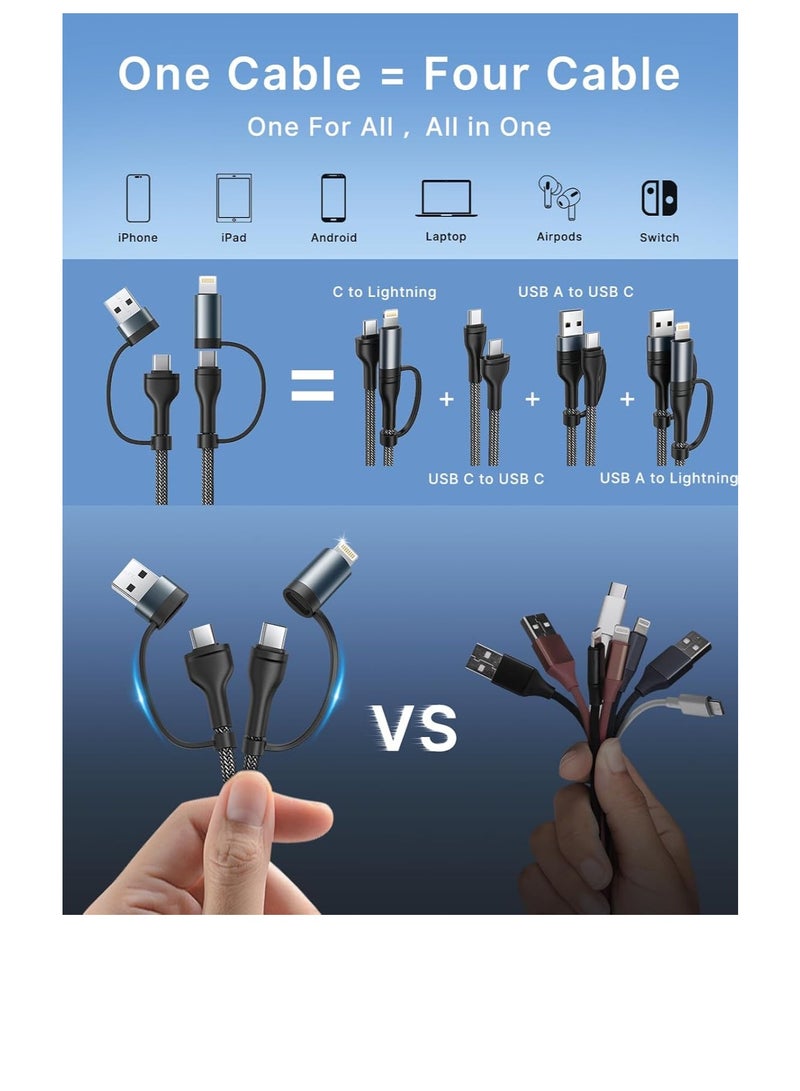 Terabyte 65W 4-in-1 Fast Charging Cable USB-C /Lighting to USB-A/USB-C 1.2M - Image 2
