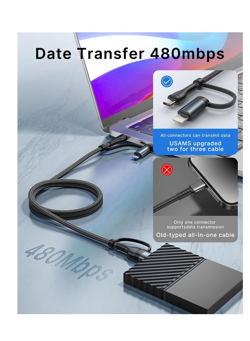 Terabyte 65W 4-in-1 Fast Charging Cable USB-C /Lighting to USB-A/USB-C 1.2M - Image 3