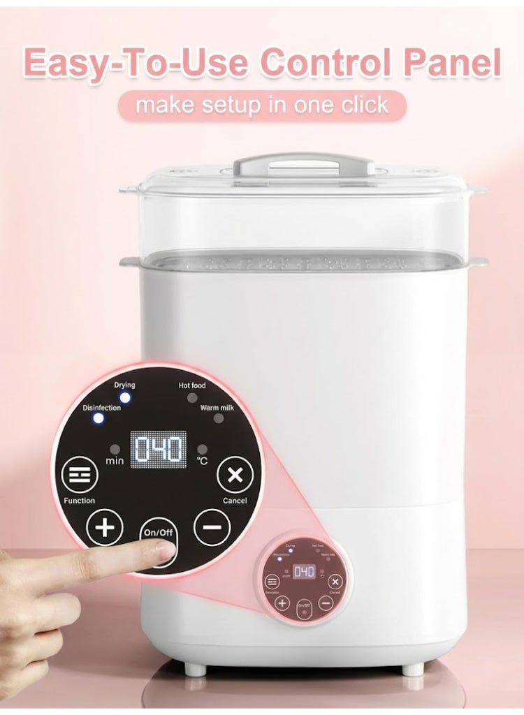 موميلو معقم ومجفف زجاجات الأطفال 5 في 1 بسعة كبيرة، جهاز تعقيم وتجفيف كهربائي بطبقتين لزجاجات الأطفال، اللهايات وأجزاء مضخة الحليب - Image 4