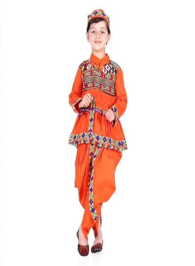 DESI ANDAAZ Gujrati Kedia Dress for Boys Kids Navratri Garba Angrakha Dhoti Set (Material : Cotton) (Orange) - Image 4