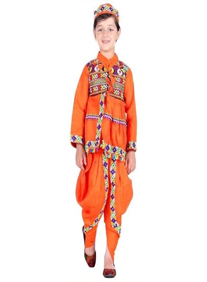 DESI ANDAAZ Gujrati Kedia Dress for Boys Kids Navratri Garba Angrakha Dhoti Set (Material : Cotton) (Orange) - Image 2