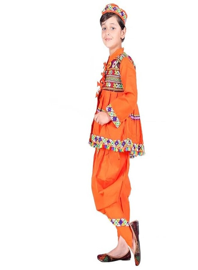 DESI ANDAAZ Gujrati Kedia Dress for Boys Kids Navratri Garba Angrakha Dhoti Set (Material : Cotton) (Orange) - Image 3