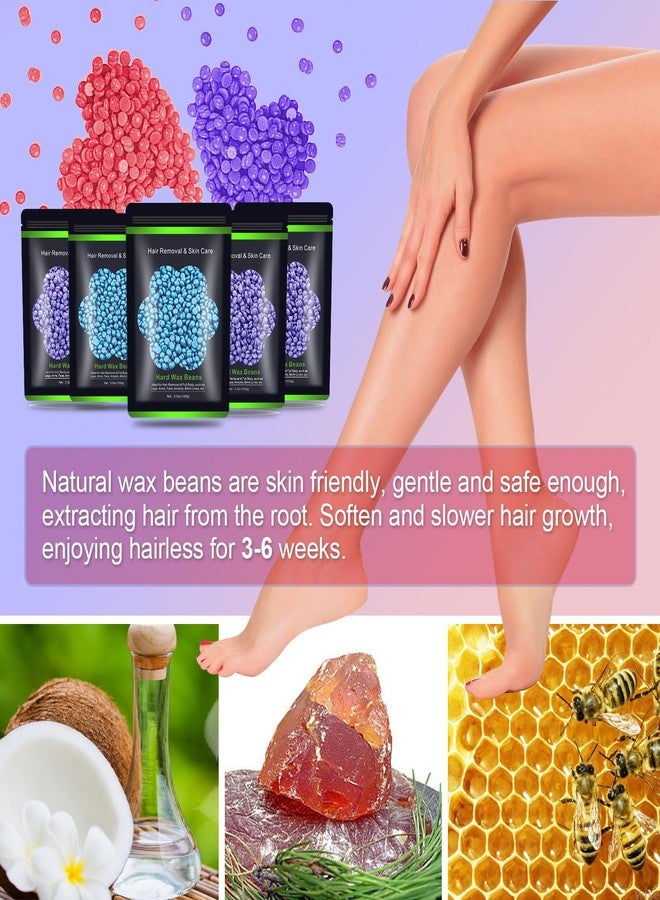 Auperwel Wax Beads for Hair Removal 1.1 lb (17.6 oz), Hard Wax Waxing Beads Kit for Sensitive Skin Brazilian, Face, Bikini, Eyebrow, Legs, Painless for Women Men, 5 packs with 10 Sticks - Image 2
