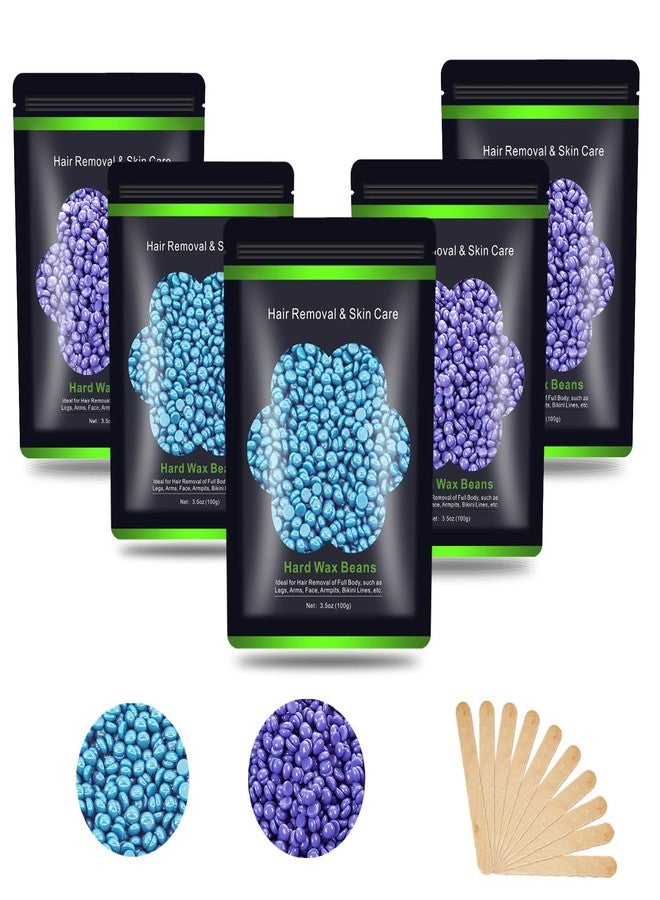 Auperwel Wax Beads for Hair Removal 1.1 lb (17.6 oz), Hard Wax Waxing Beads Kit for Sensitive Skin Brazilian, Face, Bikini, Eyebrow, Legs, Painless for Women Men, 5 packs with 10 Sticks - Image 1