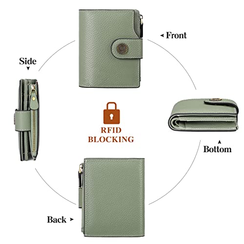 Falan Mule Women's Lightweight Genuine Leather Wallet, Includes Card Holders, RFID-Blocking, Lightweight, Photo & ID Holder, Green - Image 4