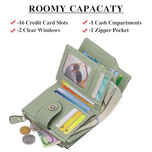 Falan Mule Women's Lightweight Genuine Leather Wallet, Includes Card Holders, RFID-Blocking, Lightweight, Photo & ID Holder, Green - Image 2