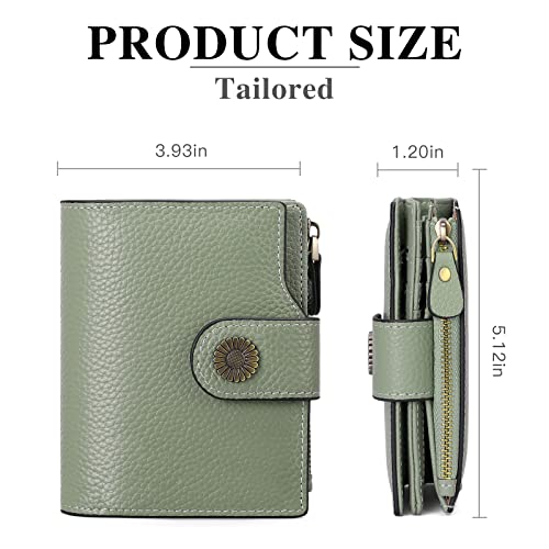 Falan Mule Women's Lightweight Genuine Leather Wallet, Includes Card Holders, RFID-Blocking, Lightweight, Photo & ID Holder, Green - Image 3