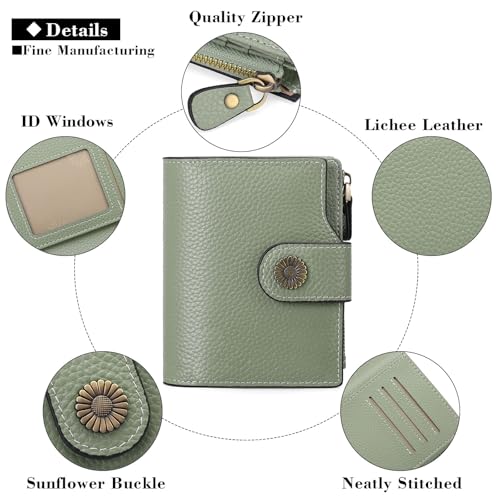 Falan Mule Women's Lightweight Genuine Leather Wallet, Includes Card Holders, RFID-Blocking, Lightweight, Photo & ID Holder, Green - Image 5