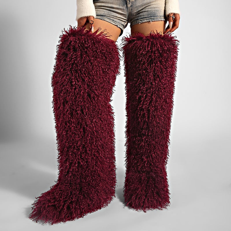 72Cm Ultra-High Imitation Shearling Snow Boots Thigh-High Over-The-Knee Boots Style Thigh High Boots - Image 1