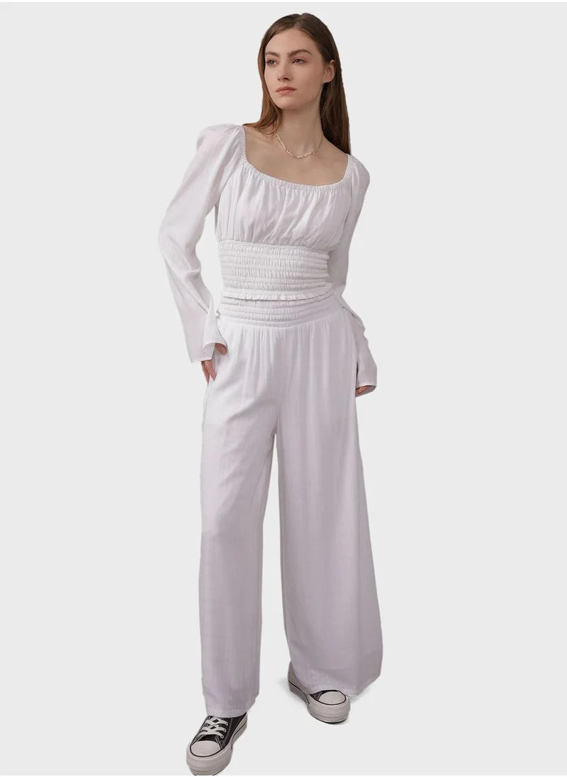 امريكان ايجل Floral Square Neck Ruched Blouse