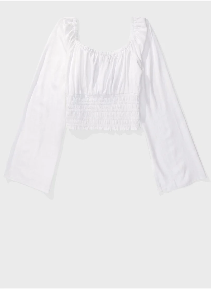امريكان ايجل Floral Square Neck Ruched Blouse