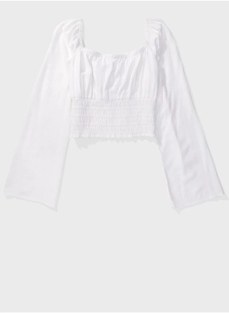 امريكان ايجل Floral Square Neck Ruched Blouse
