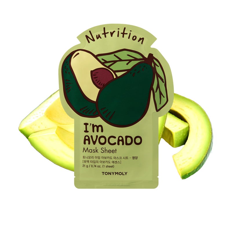 TONYMOLY Im Avocado Sheet Mask Korean Skincare Face Mask Hydrating Moisturizing Vitamin Infused Soothes Skin 10 Pack