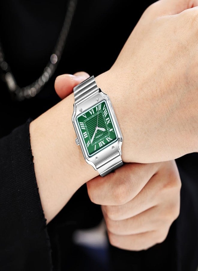 SINOBI Classic Square Watches for Men with Roman Numerals Casual Watch (Silver-Green) - Image 5